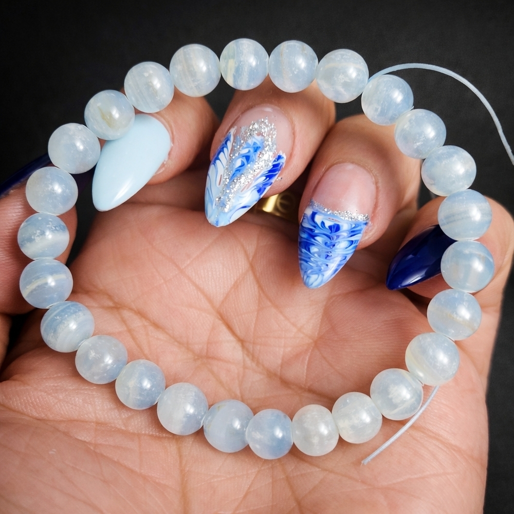 Blue Lace Agate Beaded Bracelet Stretchy